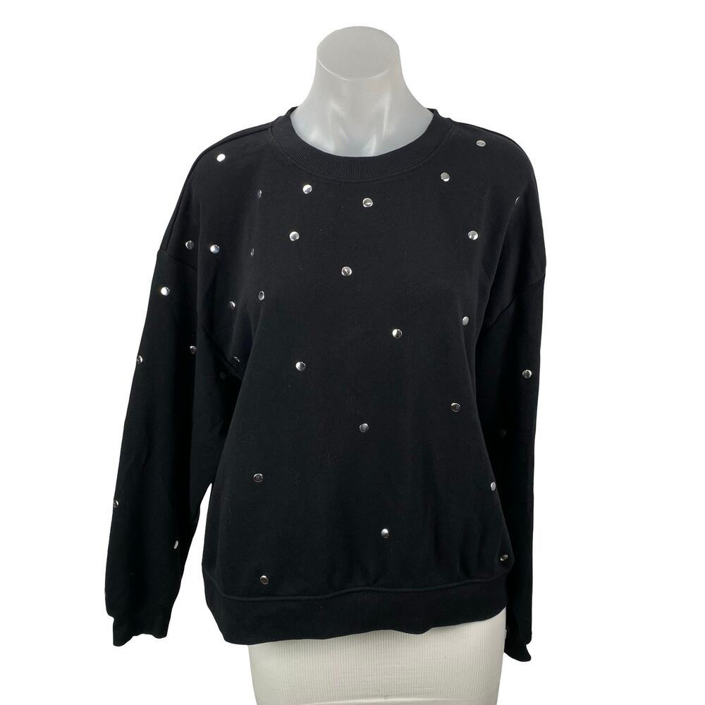 Ann Taylor LOFT Women's Black Beaded Long Sleeve Crewneck Sweatshirt Top Size L